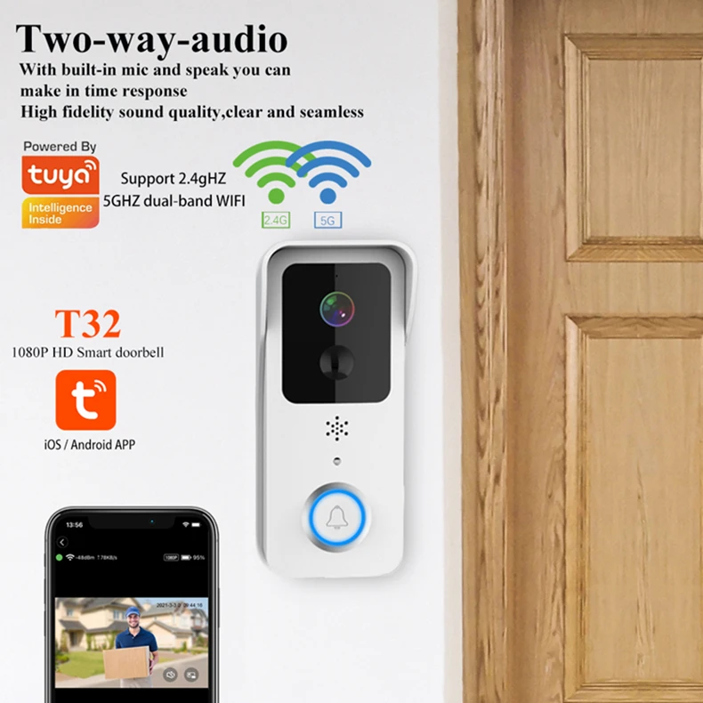 2022 Tuya Video Doorbell 5G Dual WiFi Outdoor Door bell Waterproof IP68 Battery Intercom Smart Home Wireless Door Phone Camera
