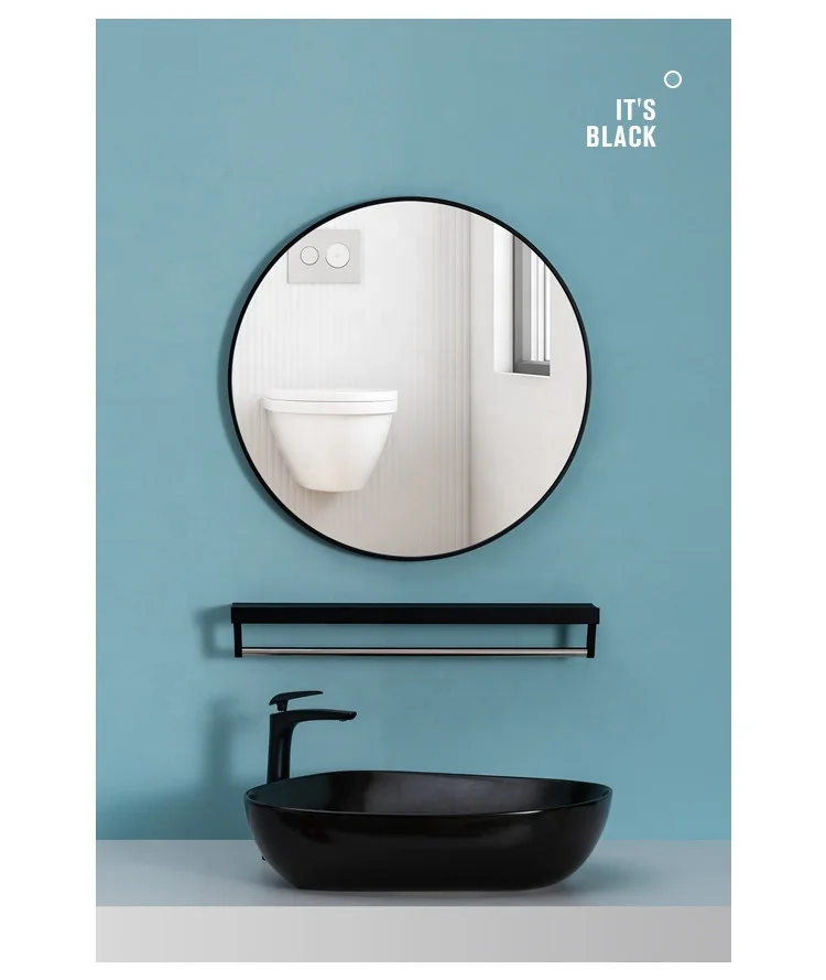 Nordic fashion black white gold wall hanging bathroom round mirror with shelf