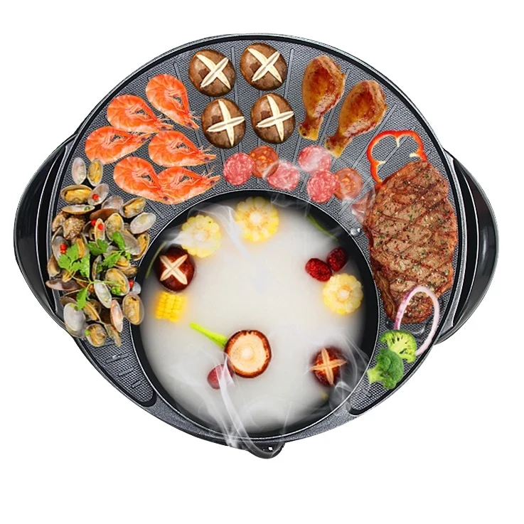 Smokeless Electric Indoor Barbecue Grilddle  Portable With Hot Pot Electric Grill Bbq Barbecue Household Electric Barbecue Grill