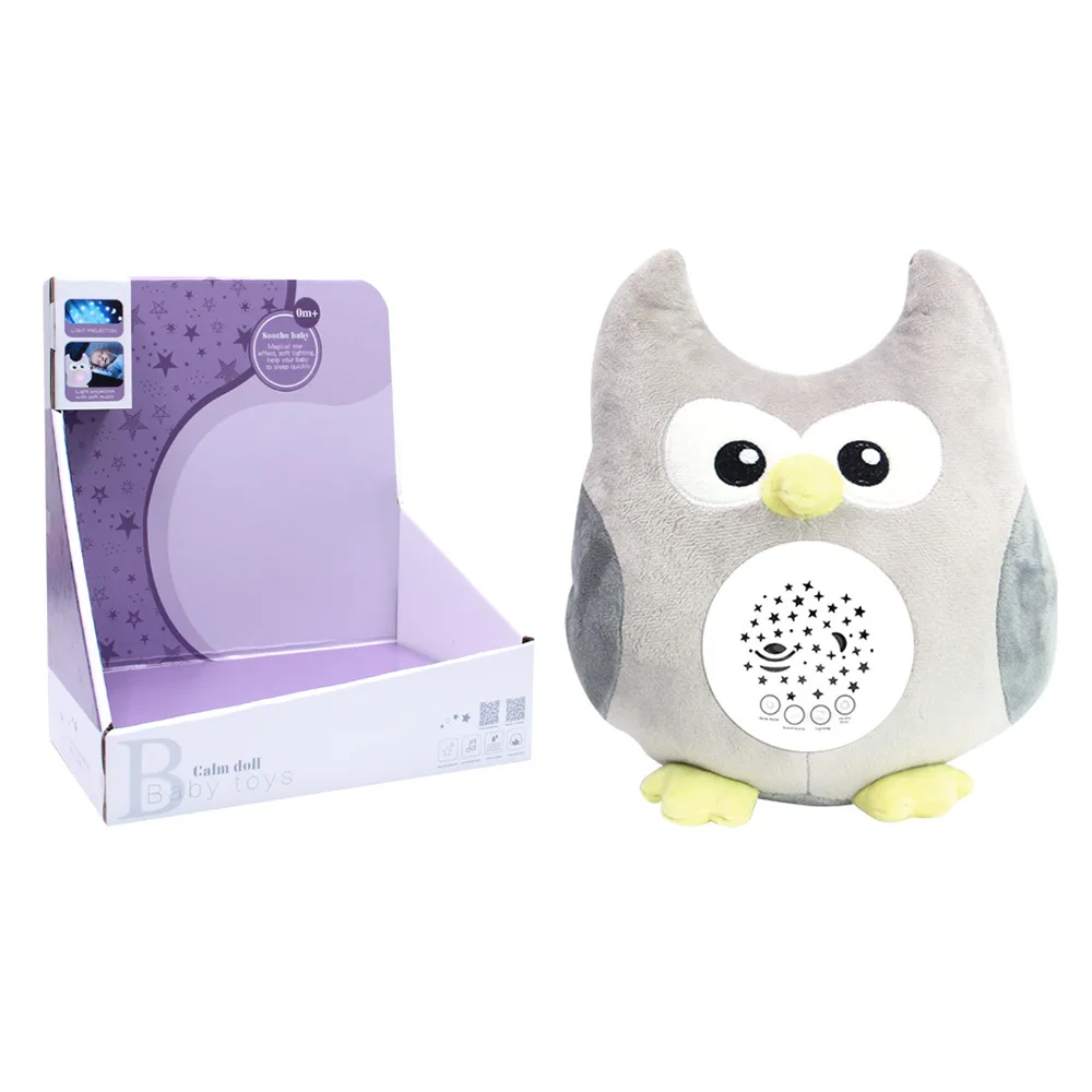 Owl hedgehog  penguin Stuffed animals music starry sky projection lamp baby comfort sleep plush toys creative gifts