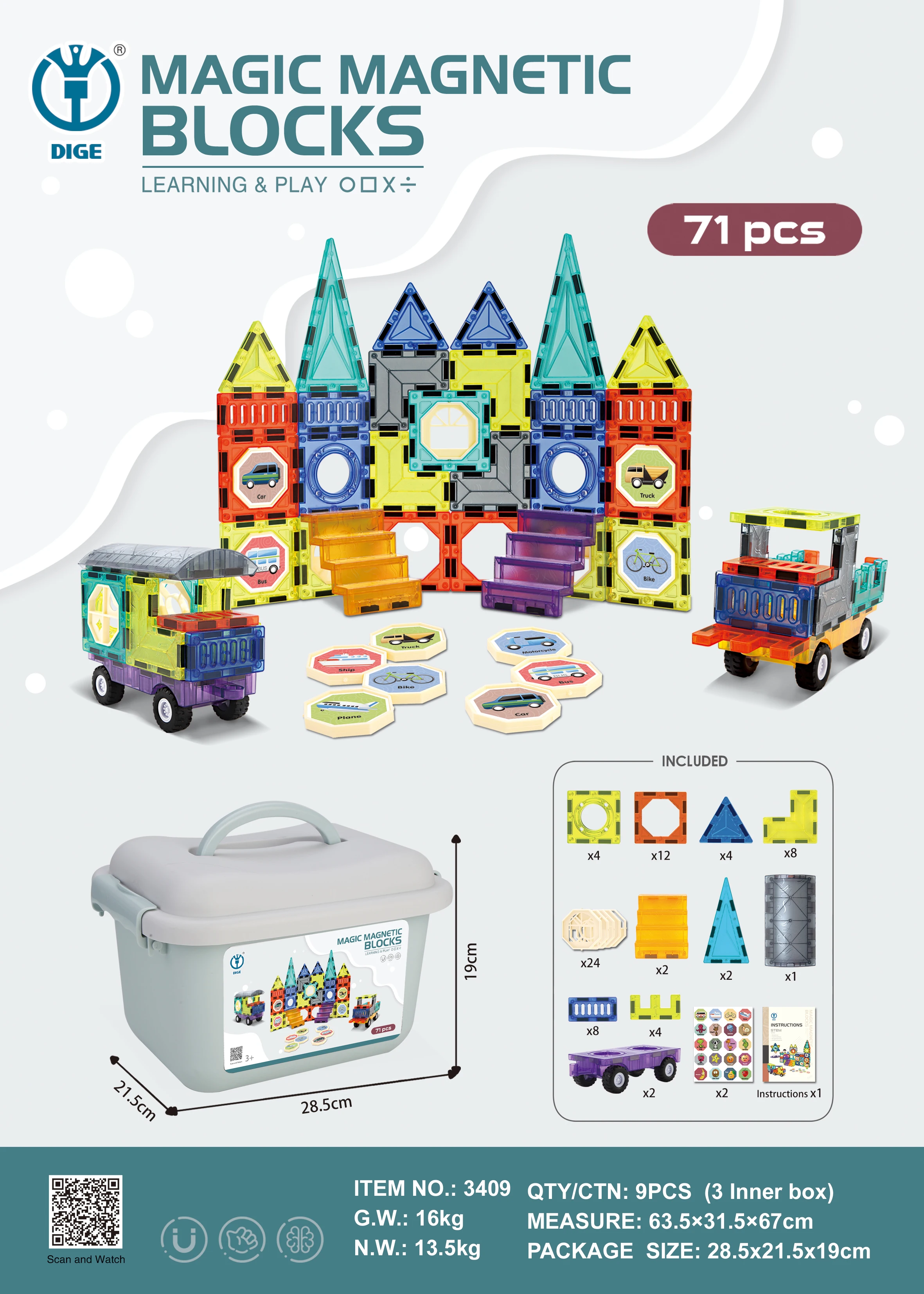 3D Color Tile Magic Building Block Set Toy Magnetic Brick Tiles For Kids Magnet Toys Building Tiles