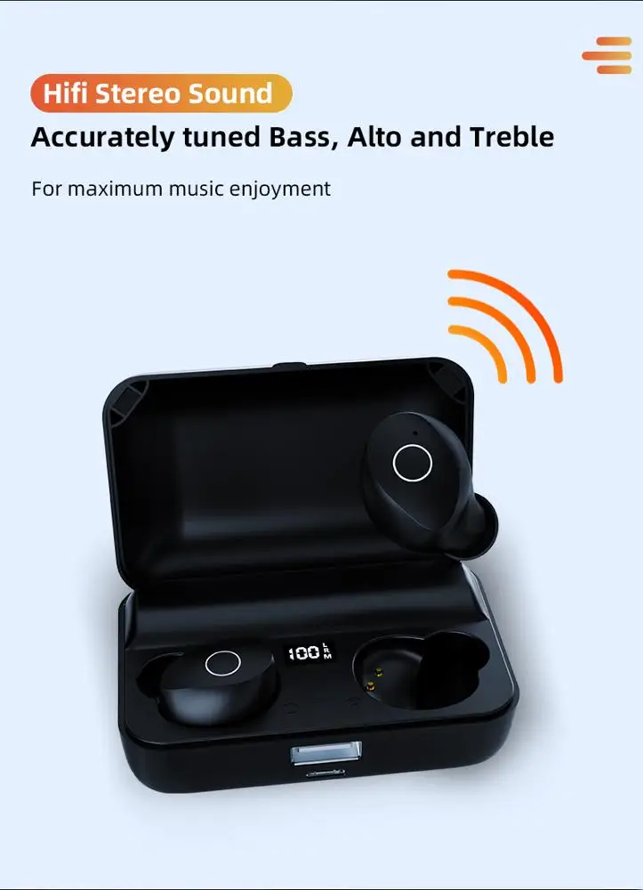 TWS Stereo Headphones with 2000mAh Power Bank in-Ear Built-in Mic Headset 3D Hi-Fi Sound Auto Pairing Waterproof Headphones