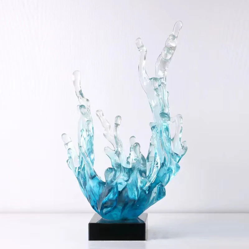Factory Customized Abstract Decorative Resin Sculpture for Home Decor Ice Design Cast Epoxy Resin Clear Art Glass Sculpture