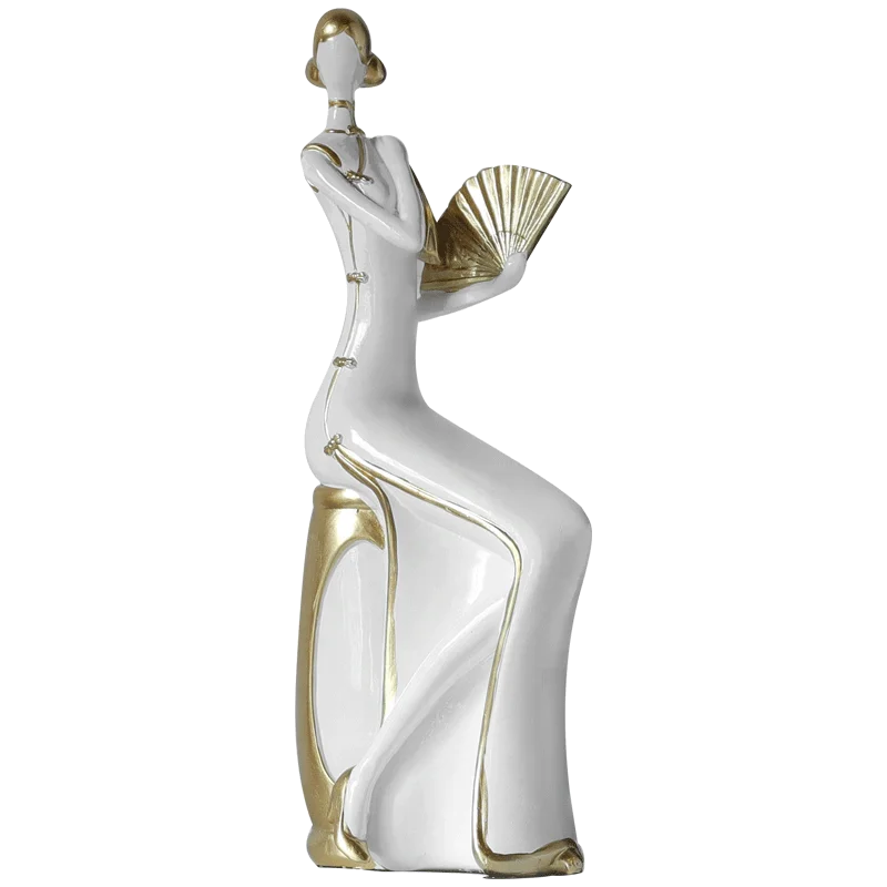 Chinese Classical White Porcelain Ladies Figurines Statue Ornaments Body Sculpture Simulation Art Sculpture Resin Crafts
