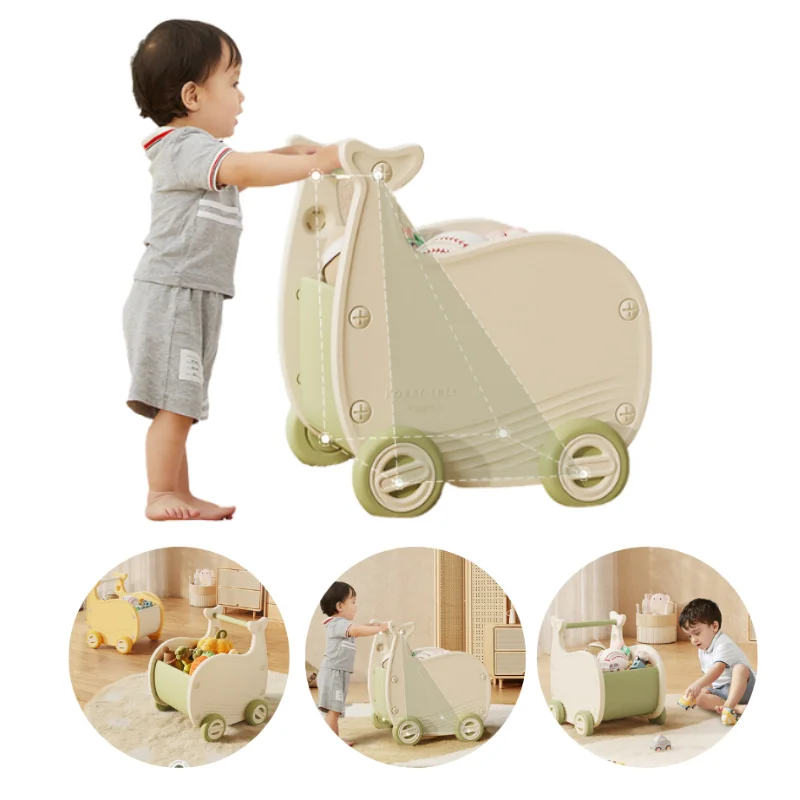 Kid Plastic Toy Walk Wagon Toddler Toll Trolley Baby Push Walker With Wheels Handle