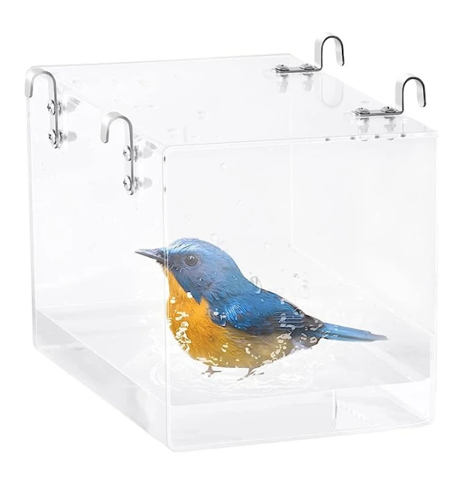 Portable Shower No-leakage Bird Bathtub Acrylic Bird Bath Cage With Hanging Hooks For Most Birdcage