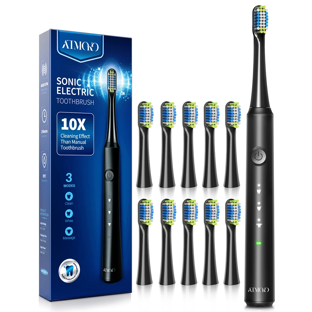 warehouse Atmoko  adult Sonic Rechargeable Electric Toothbrush Waterproof with 10pcs Dupont  heads