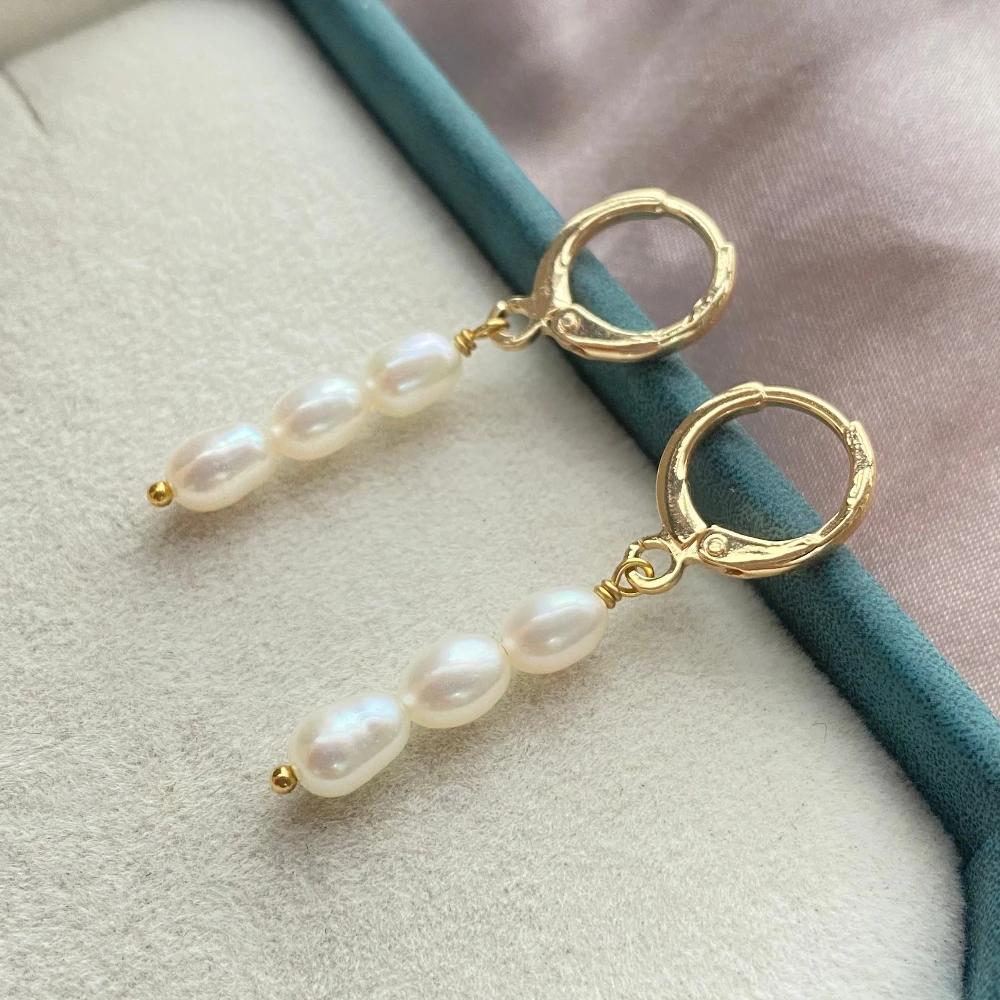 14 k real gold plated hoop earring 3-4 mm AAA quality tiny fresh water pearl beads