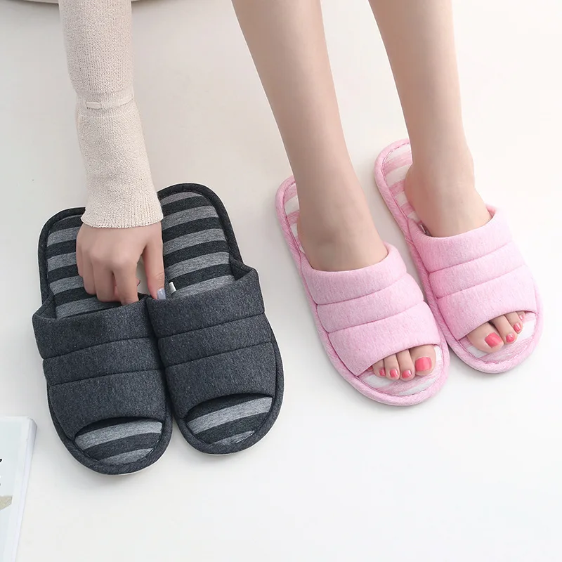 Home knitted fabric cotton men and women couple non-slip slippers indoor home slippers wholesale