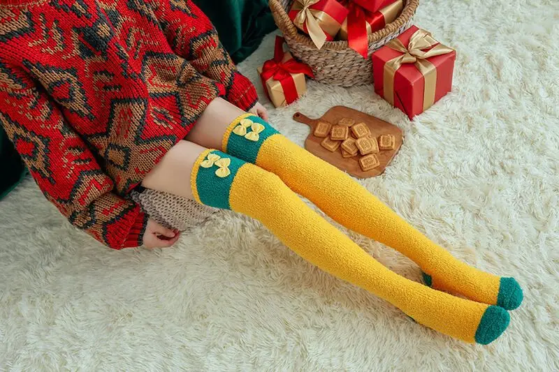 Warm and Long Flannel Socks for Christmas Girls Over Knee Socks Thigh High Boot Socks