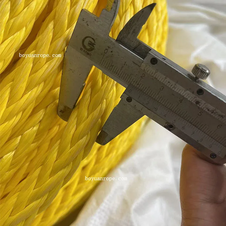 Hot Sales High Strength 12-Strand Plastics UHMWPE Rope With Yellow Colour UHMWPE Twisted Synthetic Rope For Ship Towing