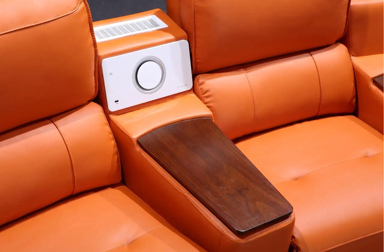  Home theatre System console and speaker with wireless charging motion power recliner cow leather materials