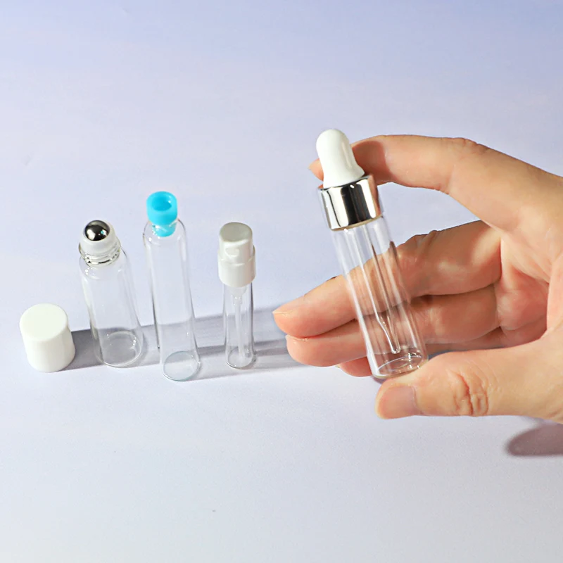 Customized Cosmetic Small Glass Vials Amber Transplant Sample Liquid Perfume Packaging Glass Vials With Dropper Sprayer