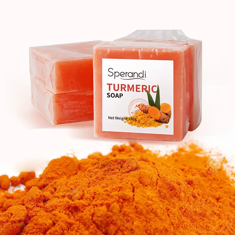 Factory Wholesale Private Label OEM Organic Whitening Anti-acne Skin Care Turmeric Handmade Bath Facial Soap 100g