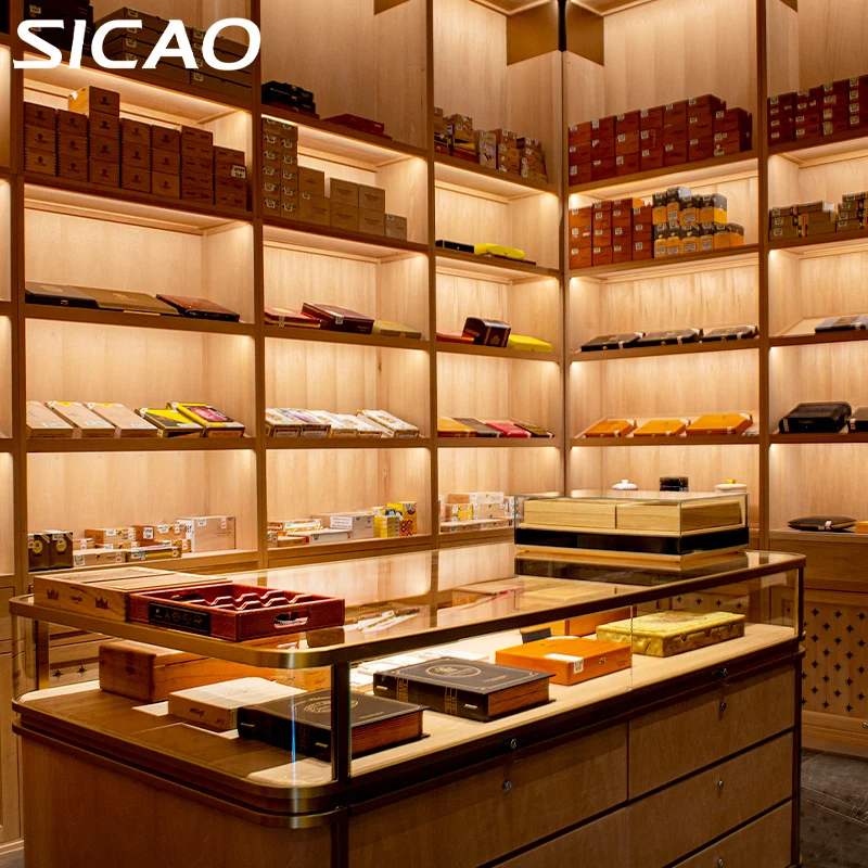 SICAO Custom luxurious Import Cedar wooden Cigar Room Humidifier Refrigerated Fridge Humidor Showcase Abinet