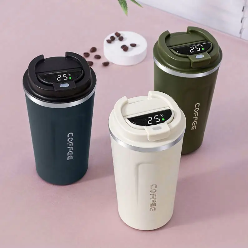 304 stainless steel coffee Mug vacuum portable thermos creative simple car Temperature display water cup bottle wholesale