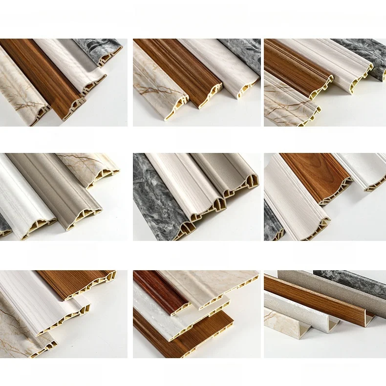 Factory Price Indoor Decoration Skirting Board PVC Film Cladding Polymer Baseboard WPC Moulding Skirting Line