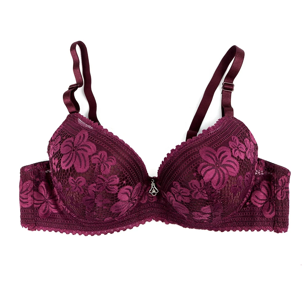 High quality Thickening gathered push up embroidery lace bra 3/4 cup bra