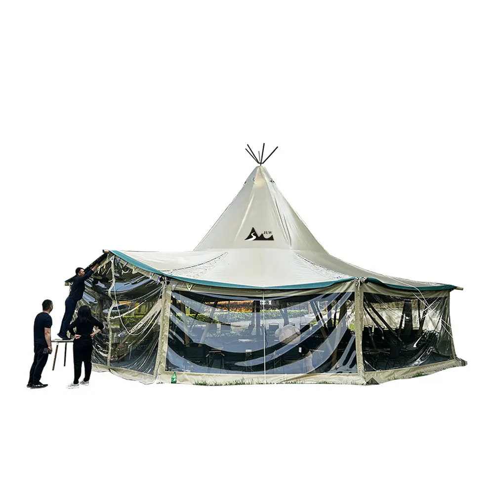 Wooden Canvas 8m 10m 12m Large Canopy Glamping Safari Tipi Tent For Camping