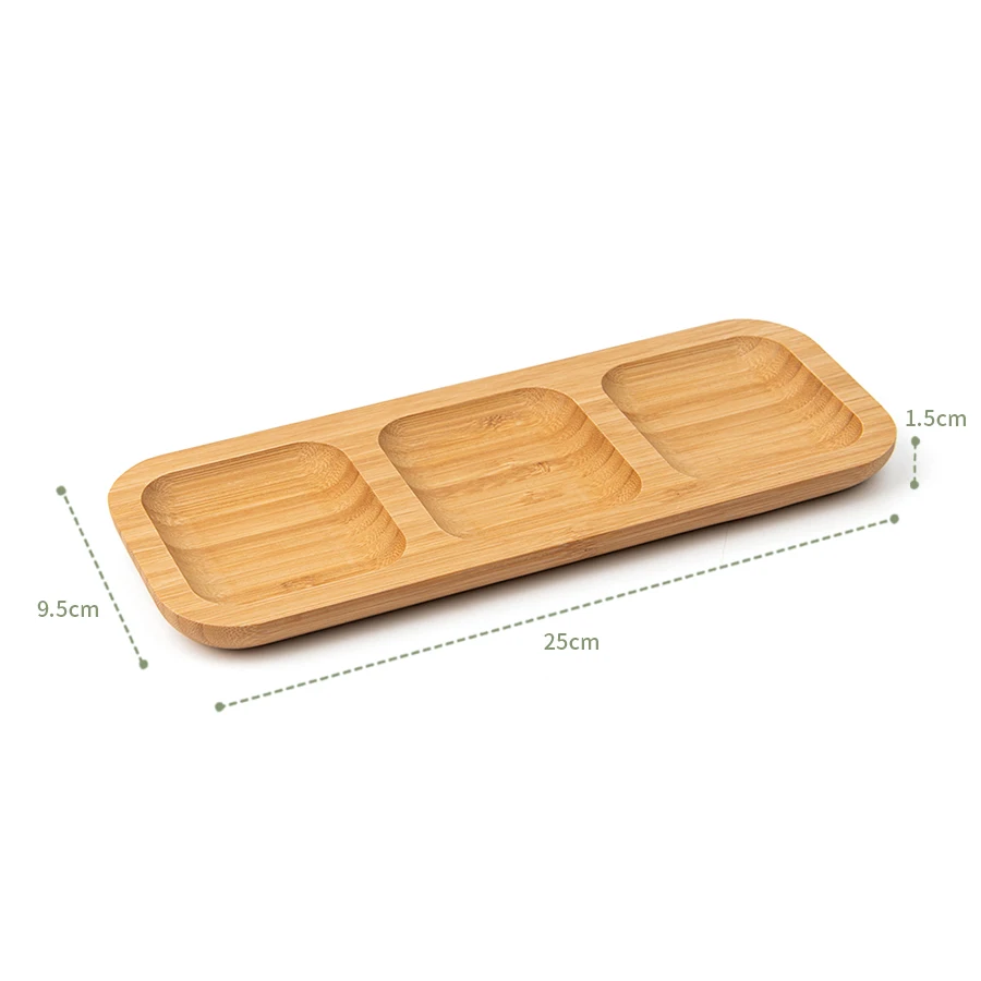 Hot Selling 3 Grids Natural Bamboo Dry Fruit Serving Plate Divider Multi-functional Tray for Nuts Appetizer Snack