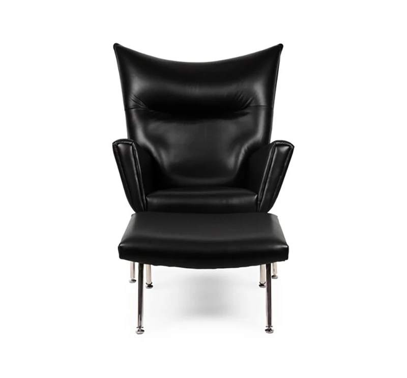 High back wing chair in leather mid century furniture