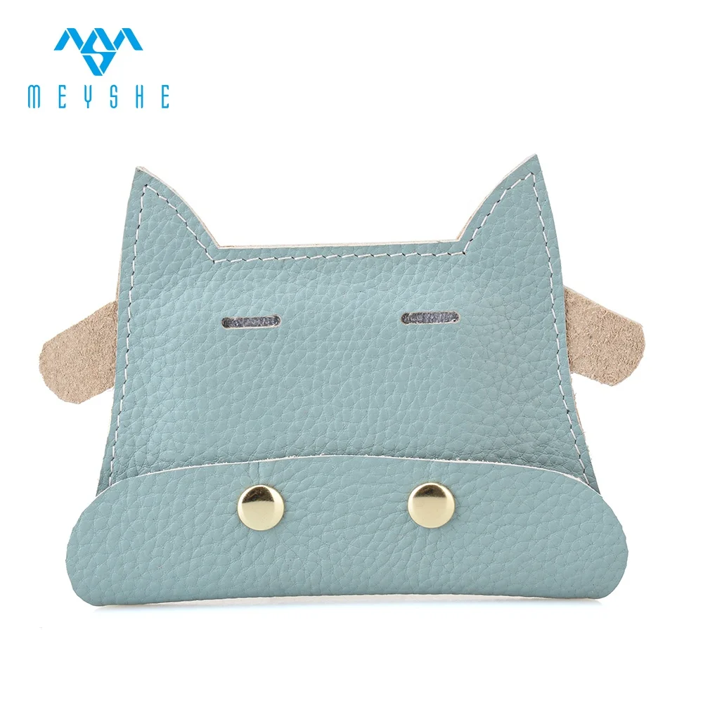 Custom high quality sky blue genuine leather animal buckle coin purse for kids