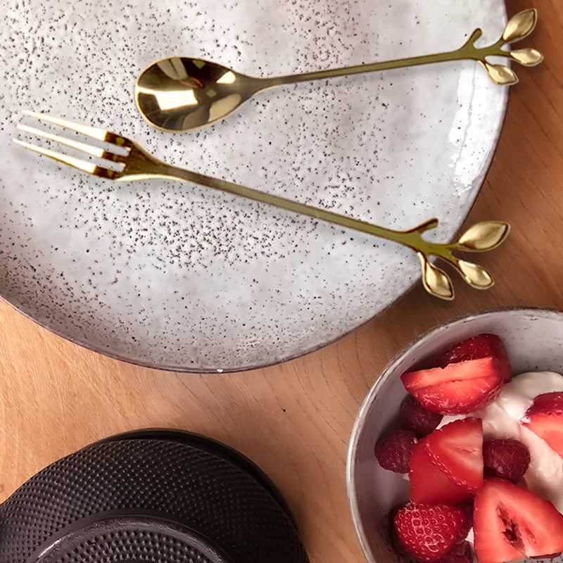 Reusable stainless steel cutlery custom gift box creative coffee stirring leaf spoon fruit fork moon cake fork wedding gift