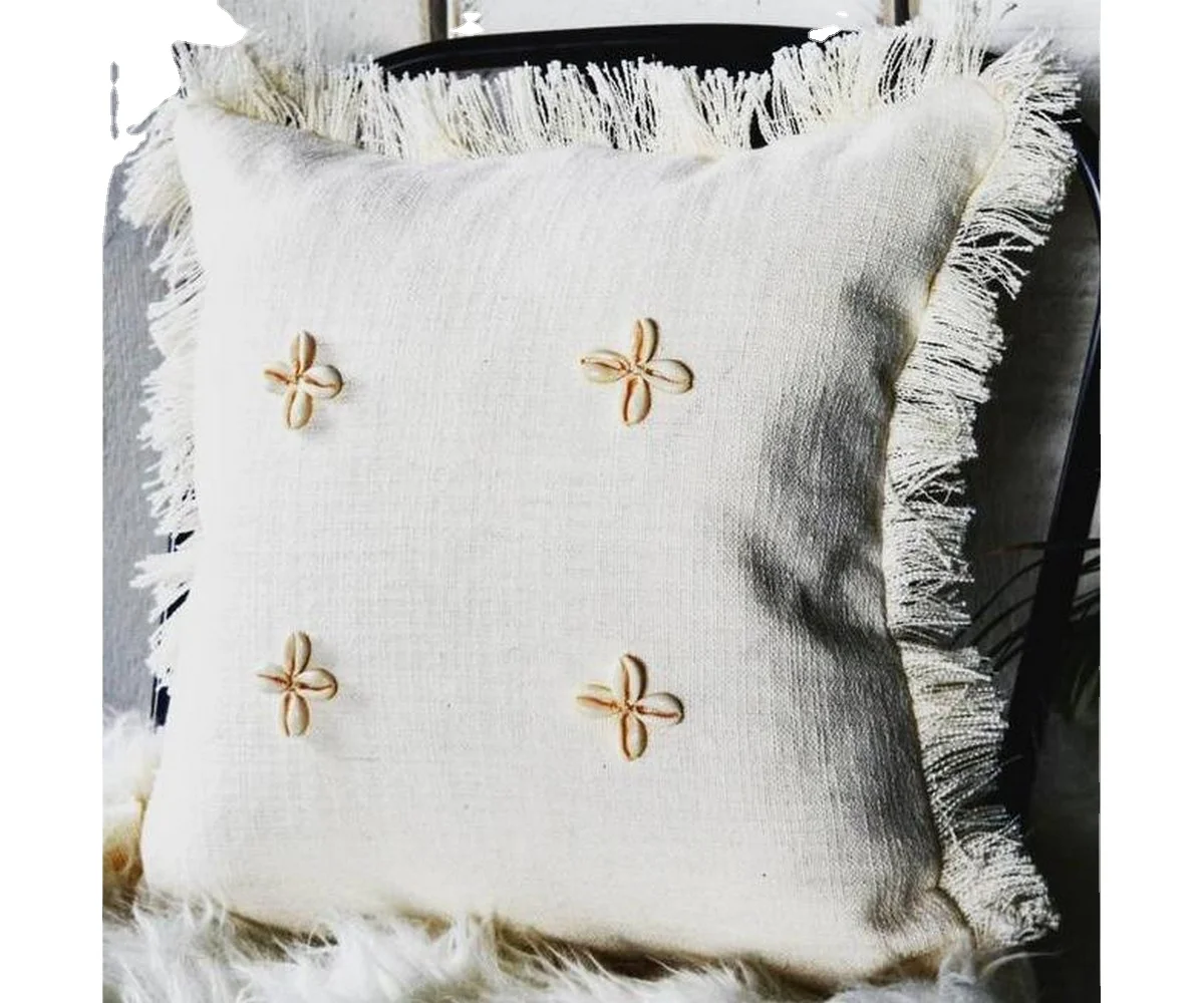 wholesale luxury product  linen  pillows cream white home decoration sofa fringe trim cushions