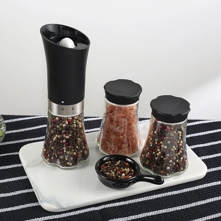 Battery Operated Gravity  salt and pepper electrical  mill black  grinders  salt mill  with ceramic core burr for christmas gift
