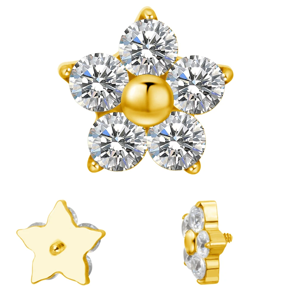Cute Fashion G23 Titanium Piercing Cartilage Earring Labret  Flower 16G Internally Threaded Lip Ring Top Jewelry