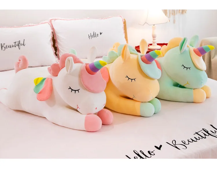 Cute angel unicorn throw pillow doll Rainbow colt throw pillow plush toy pink girl heart doll