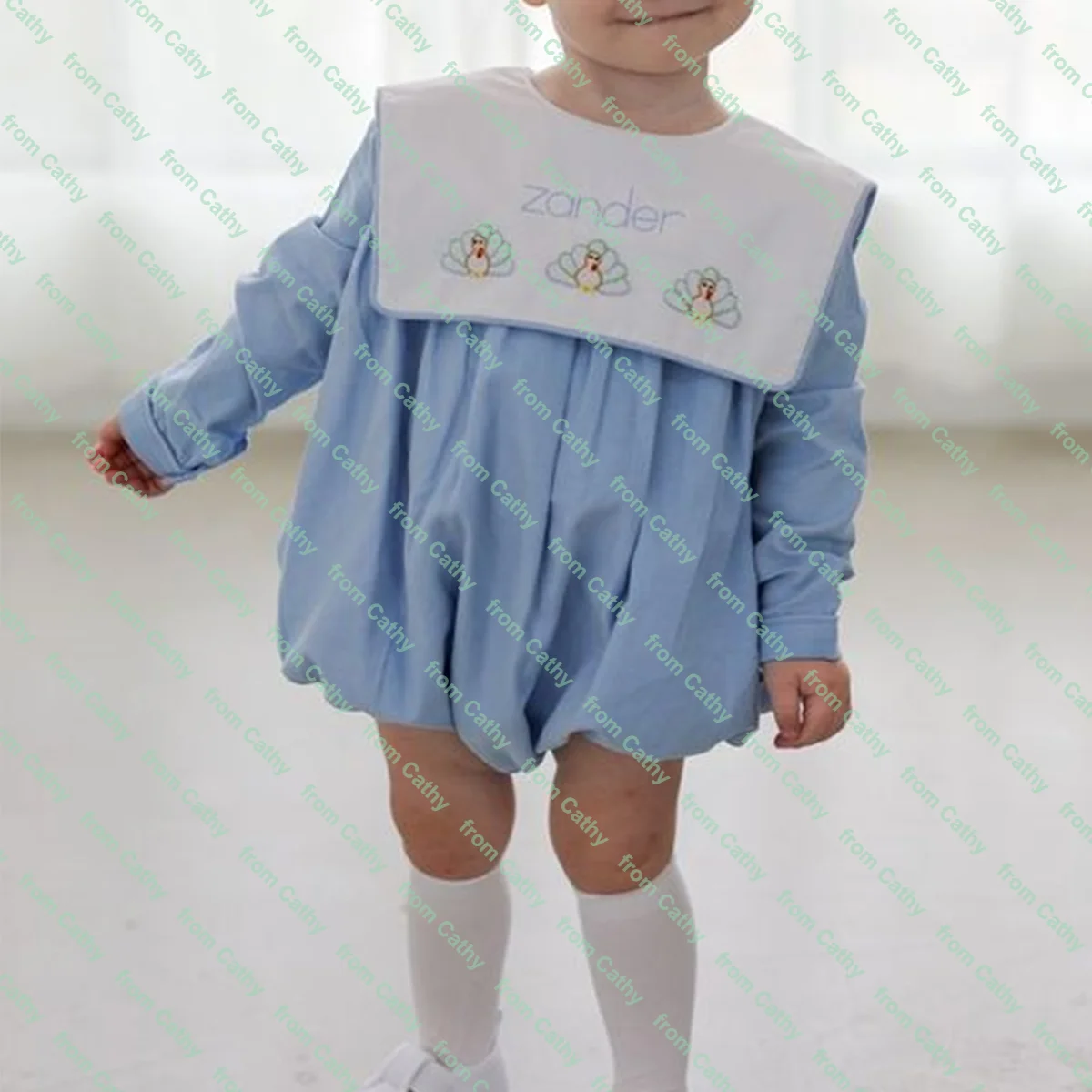 Peter pan collar baby boy pant set long sleeve monogram cotton white shirt with buckle and long pant clothes set for kids boys