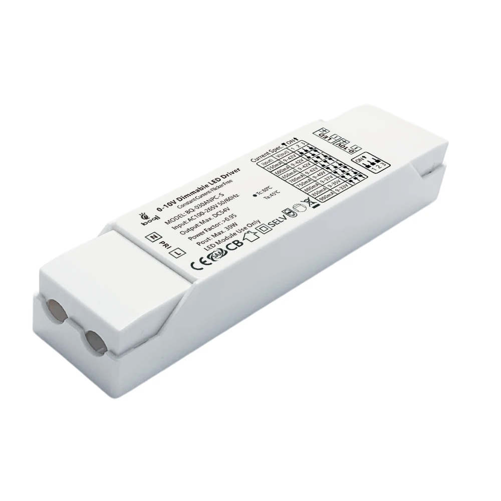 CE RoHS 0-10V LED Driver 5W 7W 9W 15W 18W 20W 24W 30W DIP Set 550mA to 900mA Constant Current Dimmable