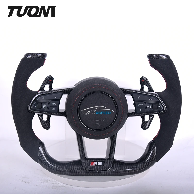For Audi A3 A4 A5 R8 RS3 TTRS Plane Model Carbon Fiber Flat Bottom Suede Leather Steering Wheel