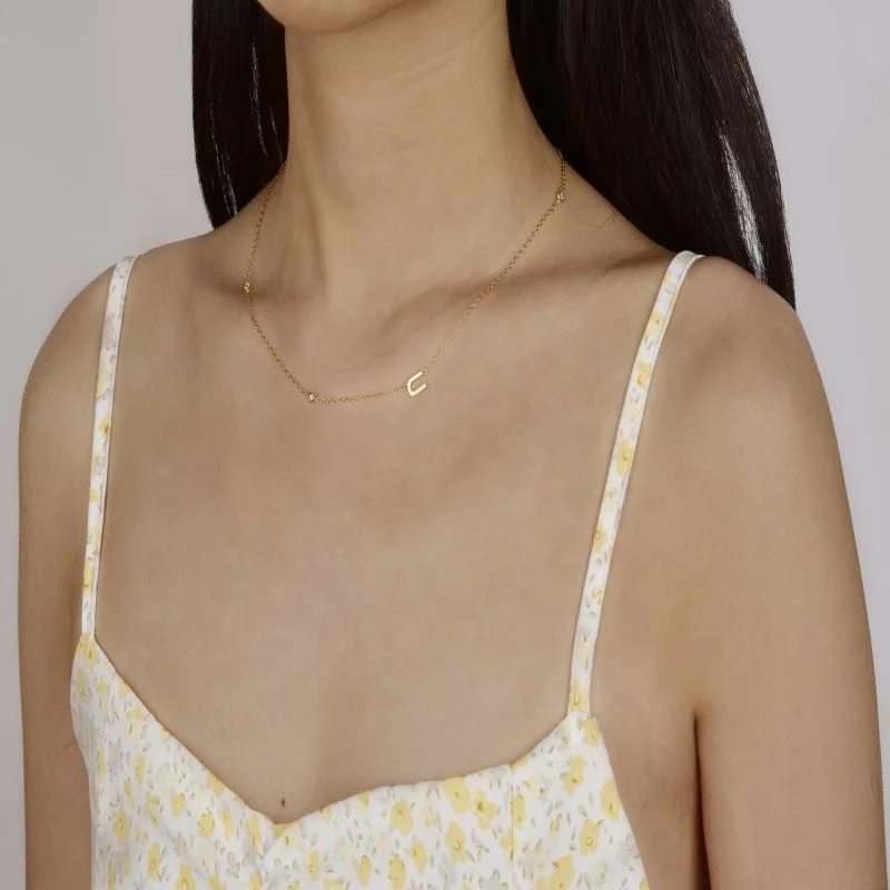 5A Zircon 925 Sterling Silver Collarbone Chain 18K Gold Plated Jewelry 26 Alphabet Initial Letter Necklace