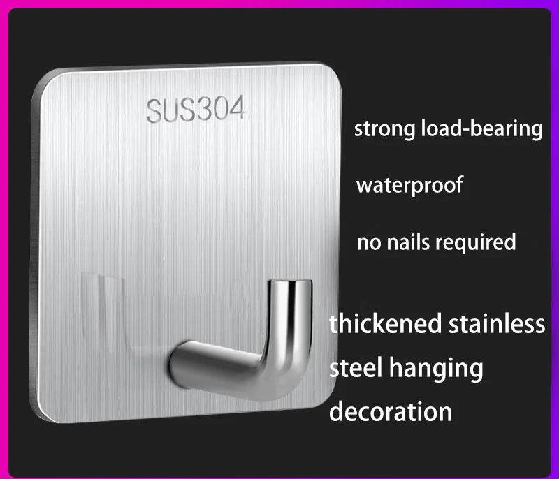 Stainless Steel Waterproof Strong Adhesive Door Back Coat Hooks Elephant Nose Hooks No Punch Home Use