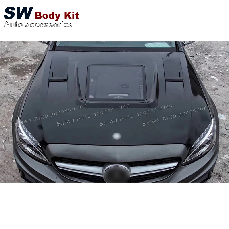 Fiberglass/Carbon Fiber Transparent Front Hood for Mercedes-Benz AMG W205 C200 C300 C63