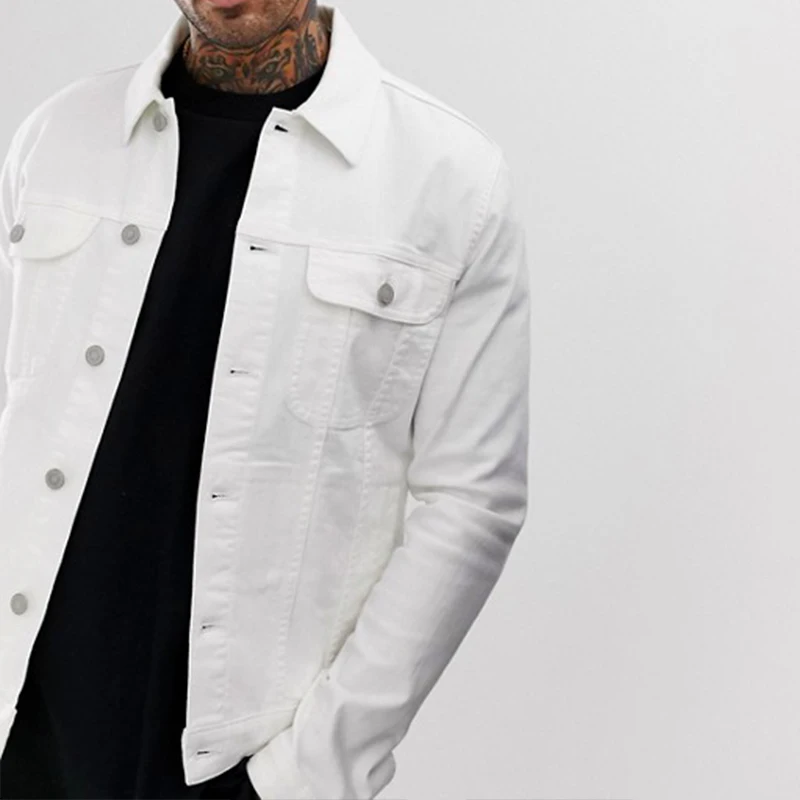 
Spread collar latest fashion fit skinny western mens anorak denim white jacket 
