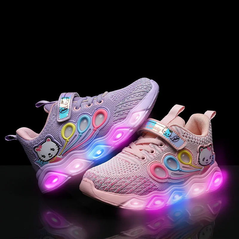 Child Luminous Sneakers Frozen Princess Kids Led Flashing Boots Girls Casual Shoes With Lights