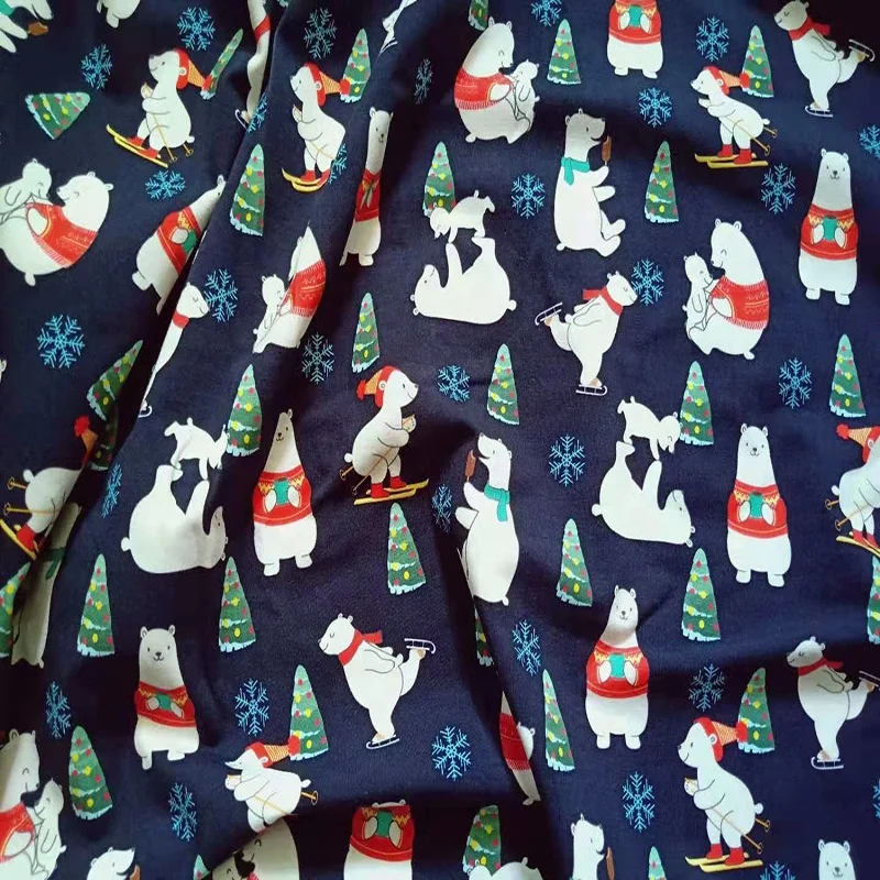 Custom Printed Christmas Bear Cotton Jersey Knitted Spandex Fabric For Kids Clothing