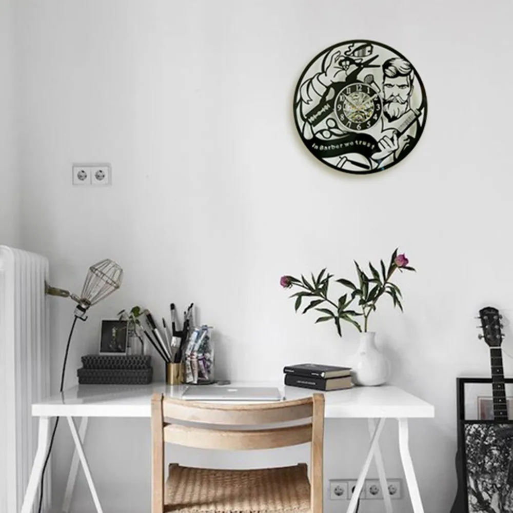 Round Black Hollow Hanging Creativity Retro Art Modern Wall Decoration Vinyl Record Clock