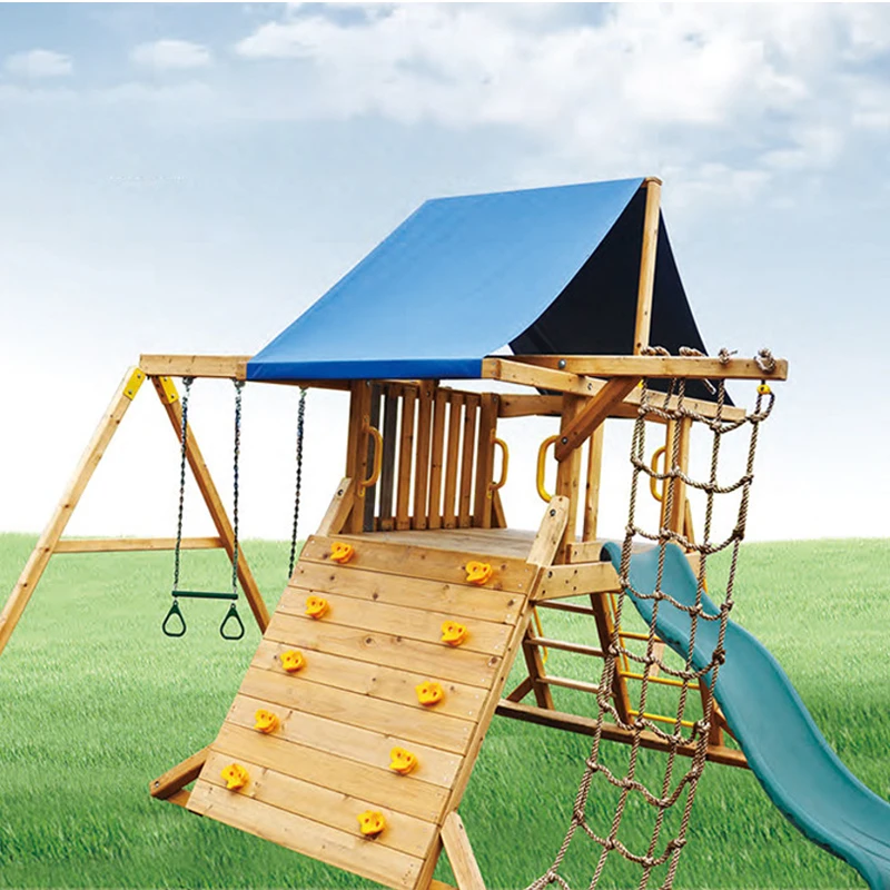 Tower Playcenter-Kids Outdoor Playground Equipment Wooden Swing Set Climbing Frame Net Swing Set