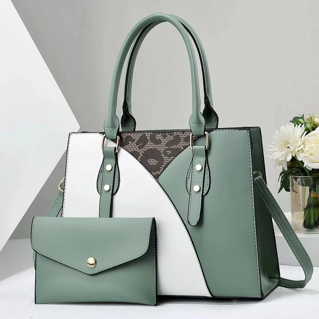 2Piece Set/2024 handbag set ladies hand bags luxury stitching contrasting leather bags women handbags ladies wholesale