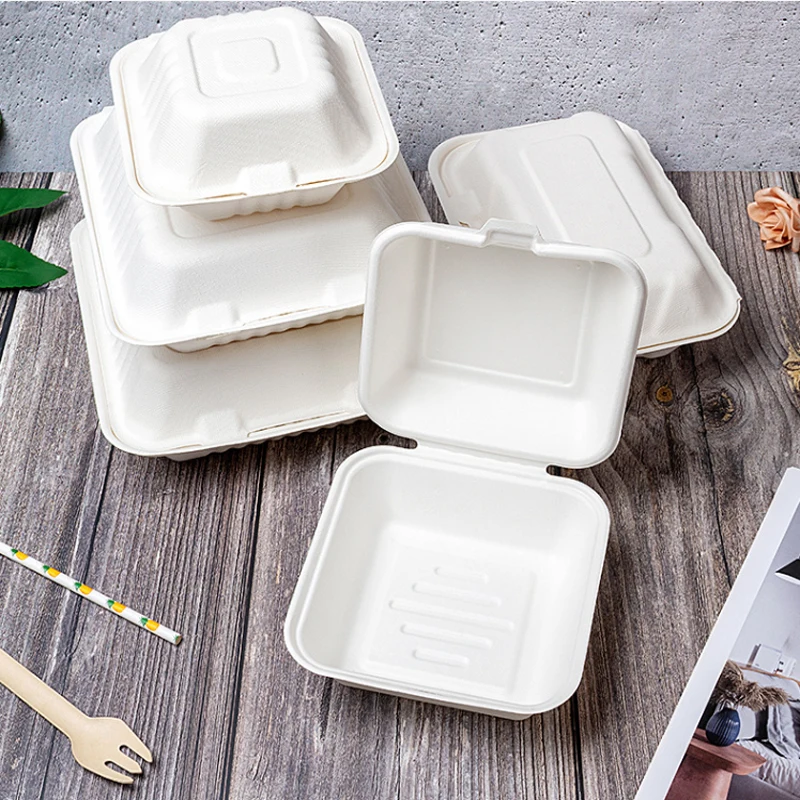 Customizable  Greaseproof and Microwavable Eco Friendly Bagasse Food Containers Biodegradable Lunch Box Disposable