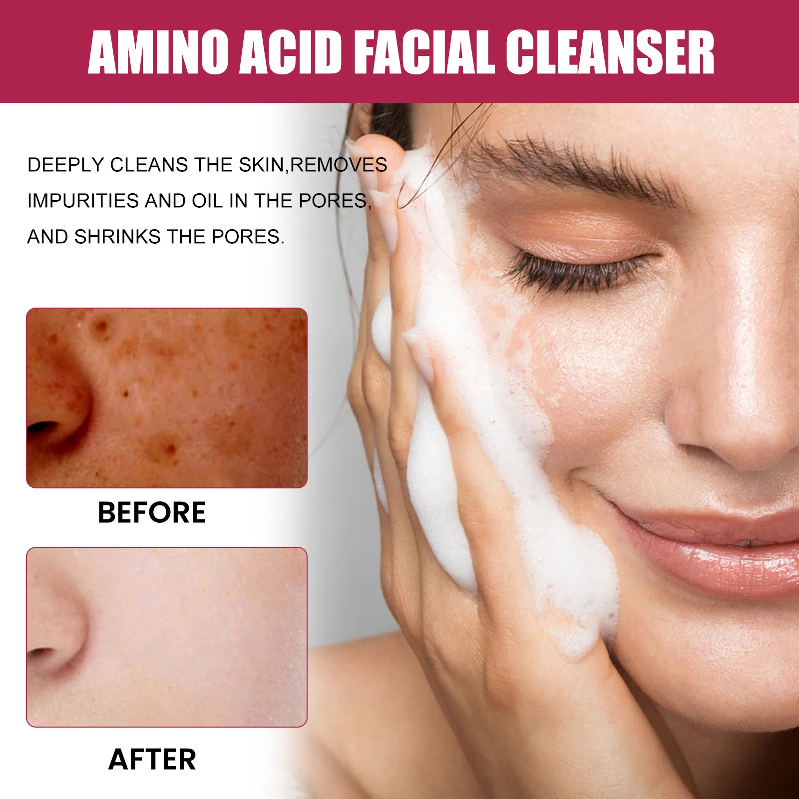 Hot Selling OUHOE Deep Cleaning Moisturizing Lightening Oil Control Face Cleaning Mousse Amino Acid Facial Cleanser