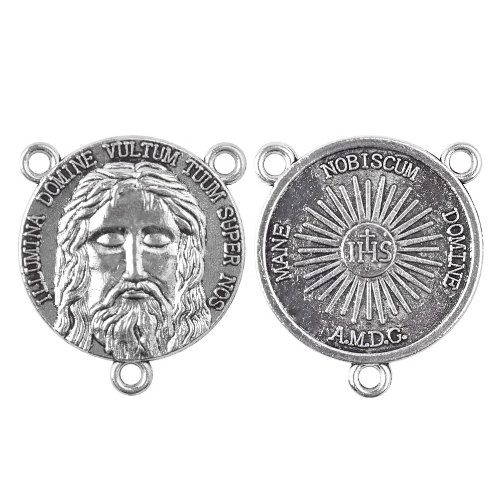 Jesus Dead Medal Holy Face Medal of Our Lord Jesus Christ 20mm Antique Silver Centerpiece for Rosary Making