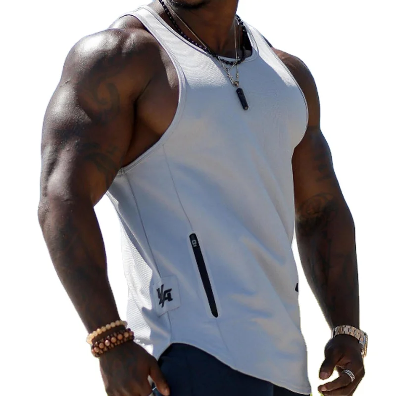 
Новинка, мужские бейсбольные майки без рукавов, спортивная майка, майка для бега, спортивного зала с V-образным вырезом и карманом на молнии 