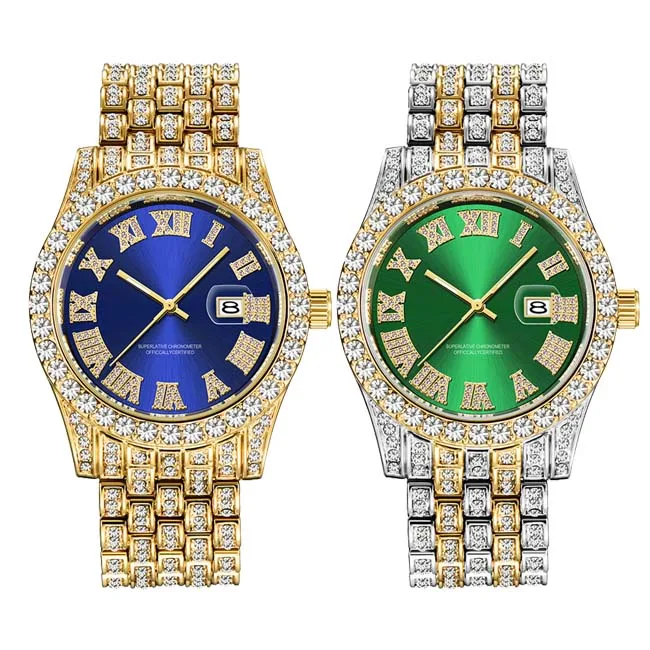 Wholesale Exclusive Steel Branded Cheap Men Fashion Luxury Waterproof Inlaid Diamond Quartz Wrist Watches