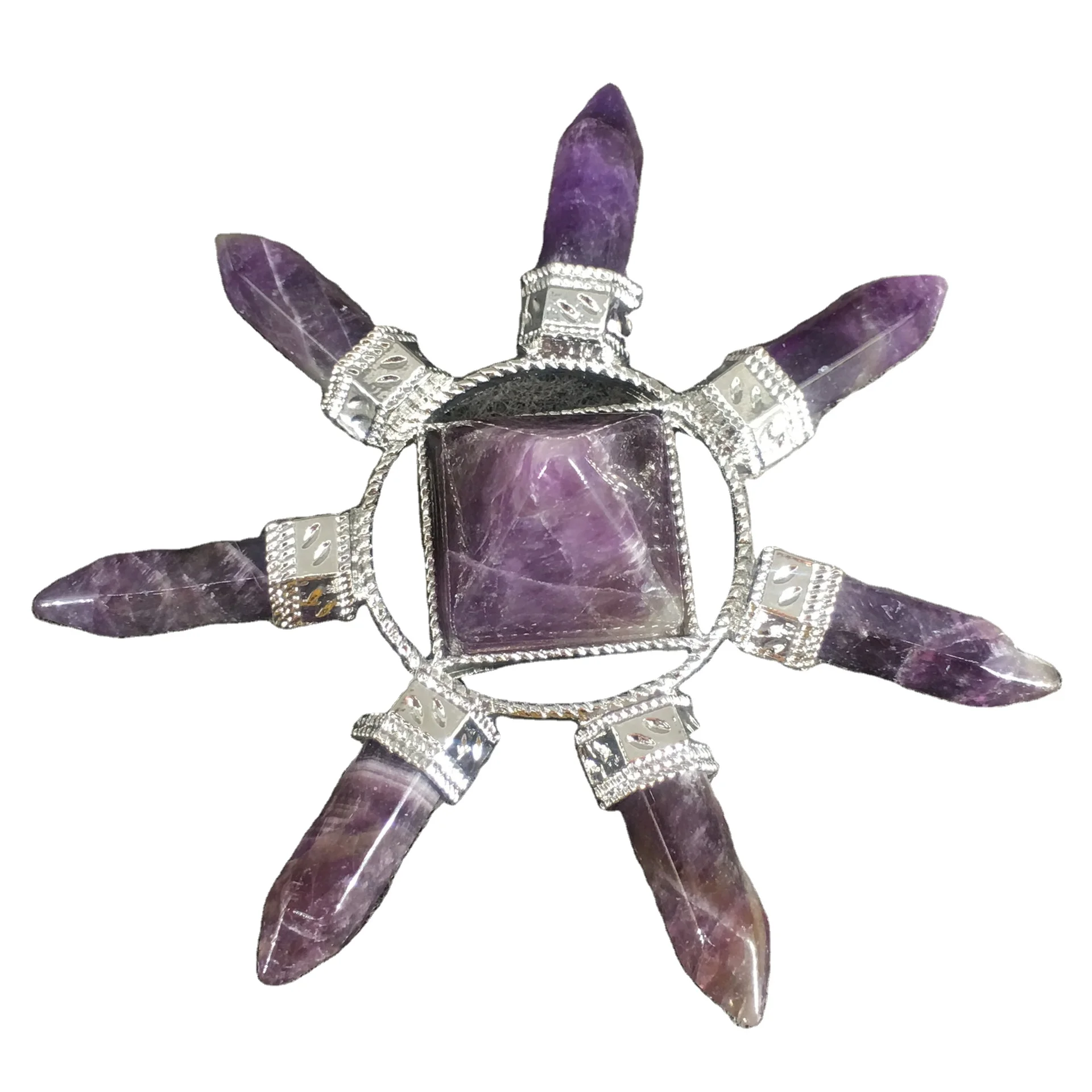 Wholesale natural crystal carving 7.5CM amethyst energy emitter decoration collection arts and crafts gifts