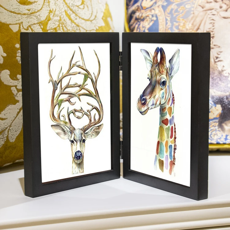 Special Design 5x7 Double Sided MDF Wooden Photo Frame Home Decoration Stand for Desktop Custom Black Gift With Paper Material